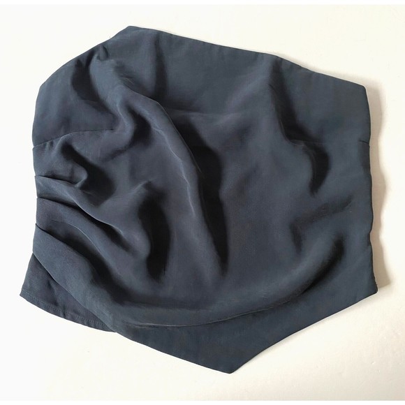 Stradivarius Tube Top Womens Large Steel Blue Asymmetrical Smocked Back NWT - Picture 2 of 16